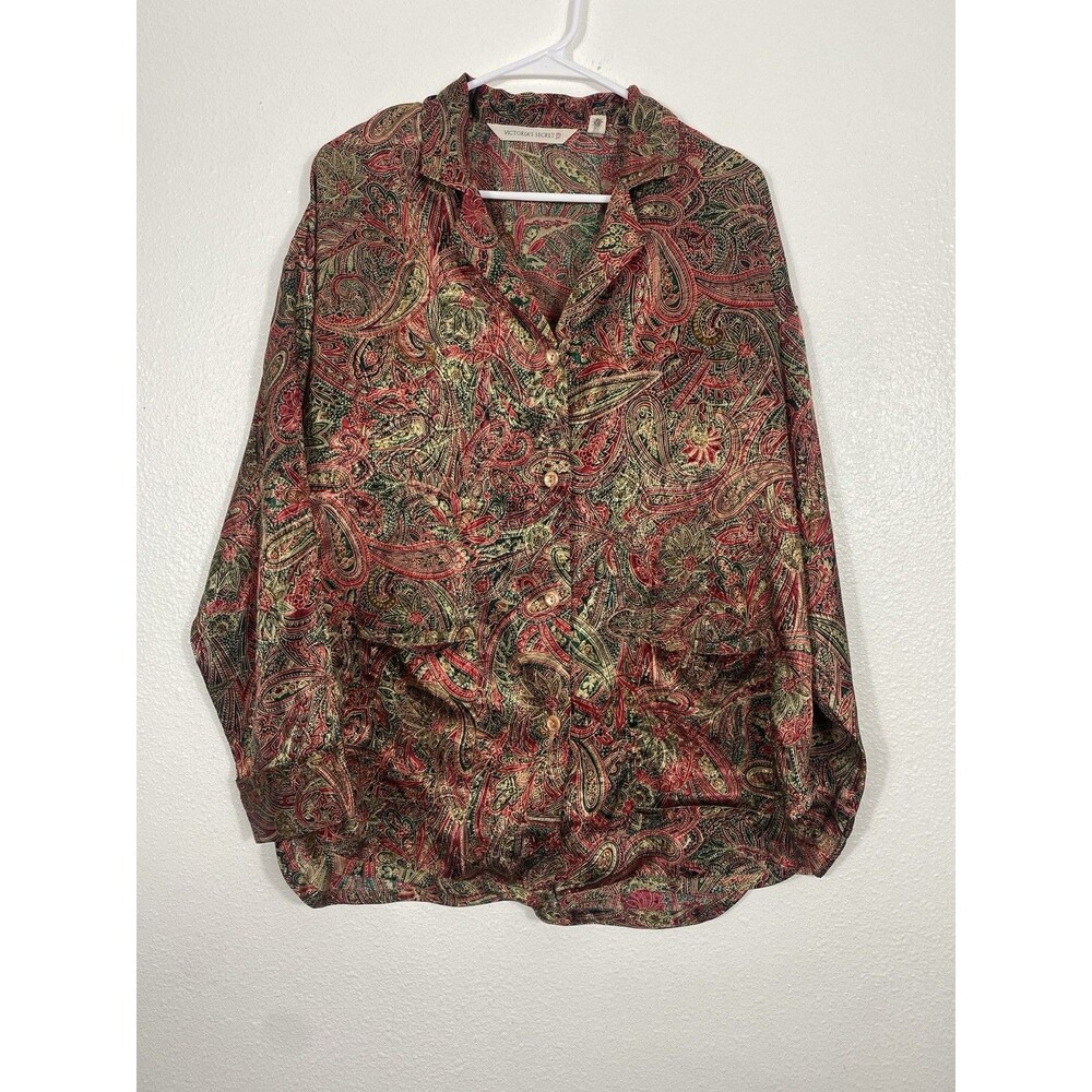 Victoria's Secret Vintage 90's Red Green Gold Paisley Night Shirt Size M